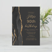 Invitation Fête d'anniversaire de 90 ans Black Gold Agate Sla (Debout devant)
