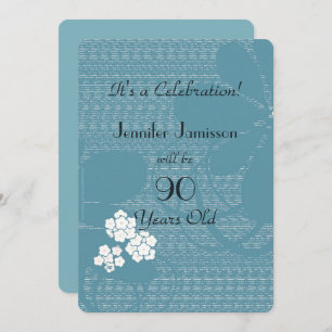Invitation Fête d'anniversaire de 90 ans Blue Floral