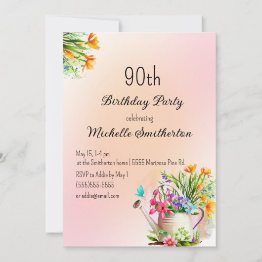 Invitation Fête d'anniversaire de 90 ans pour le jardinage de (Devant)