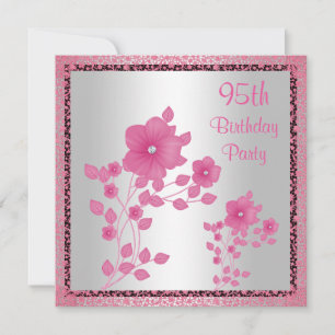 Invitation Fête d'anniversaire de 95 ans Fleurs roses et dent