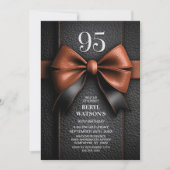 Invitation Fête d'anniversaire de 95 ans Tan Leather Bow (Devant)