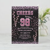 Invitation Fête d'anniversaire de 98 ans avec strass rose sci (Debout devant)