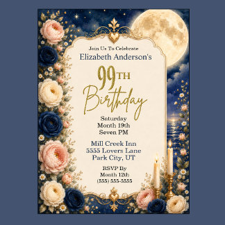 Invitation Fête d'anniversaire de 99 ans Pretty Moonlit Water