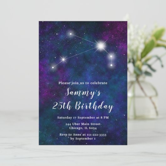 Invitation Fête d'anniversaire de Aries Zodiac Constellation (Debout devant)