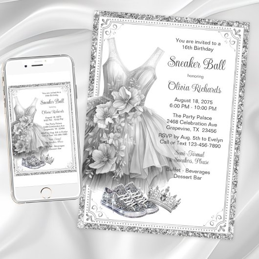 Invitation Fête d'anniversaire de bal de baskets de bling de