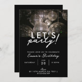 Invitation Fête d'anniversaire de bal de disco argent moderne (Devant / Derrière)
