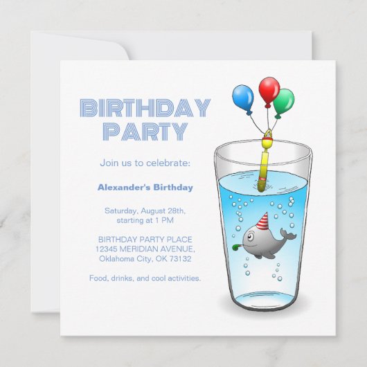 Invitation Fête d'anniversaire de baleine (Devant)
