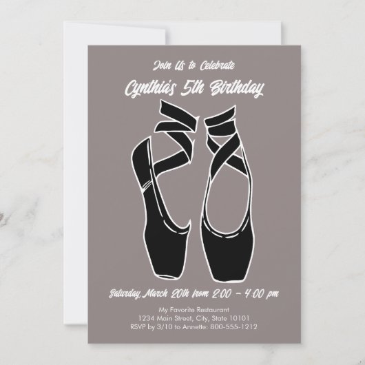 Invitation Fête d'anniversaire de ballet minimaliste (Devant)