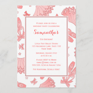 Invitation Fête d'anniversaire de ballet rose et blanc