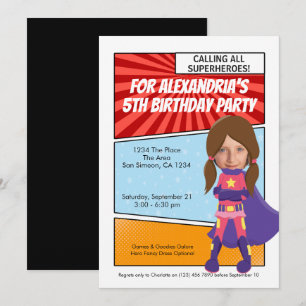 Invitation Fête d'anniversaire de bande dessinée de super-hér