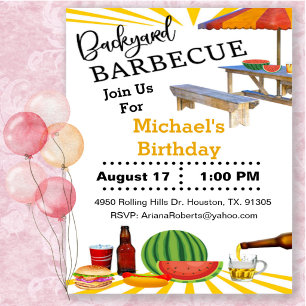 Invitation Fête d'anniversaire de barbecue dans la cour arriè