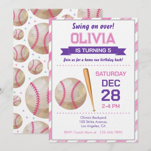 Invitation Fête d'anniversaire de baseball (Devant / Derrière)