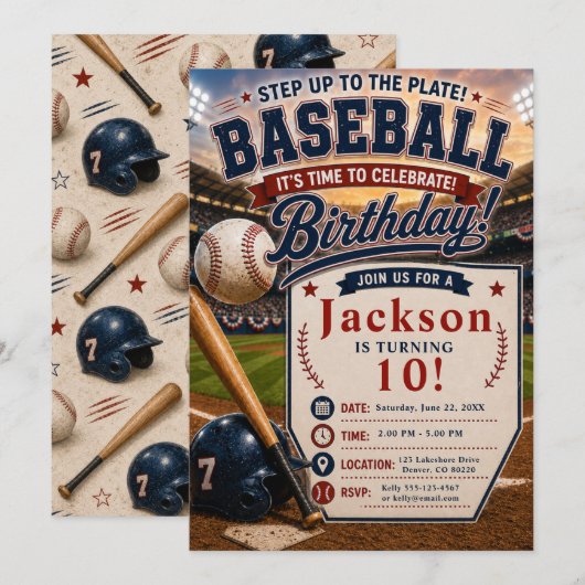 Invitation Fête d'anniversaire de baseball (Devant / Derrière)