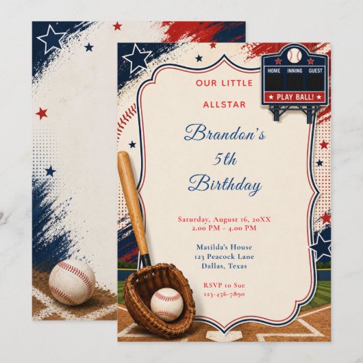 Invitation Fête d'anniversaire de baseball (Devant / Derrière)