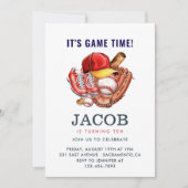 Invitation Fête d'anniversaire de baseball bleu marine pour e (Devant)