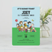 Invitation Fête d'anniversaire de baseball Peanuts (Debout devant)