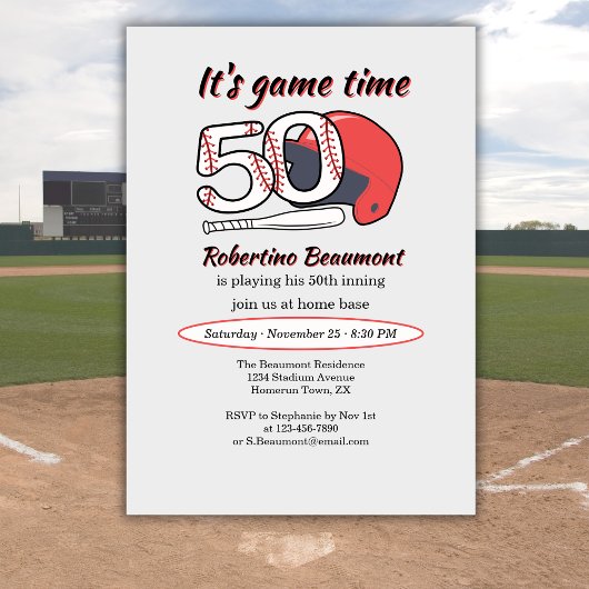 Invitation Fête d'anniversaire de baseball pour son 50e match