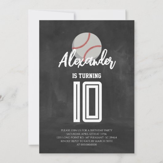 Invitation Fête d'anniversaire de baseball sur tableau noir (Devant)