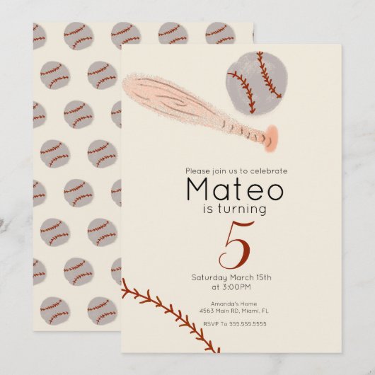 Invitation Fête d'anniversaire de baseball vintage (Devant / Derrière)