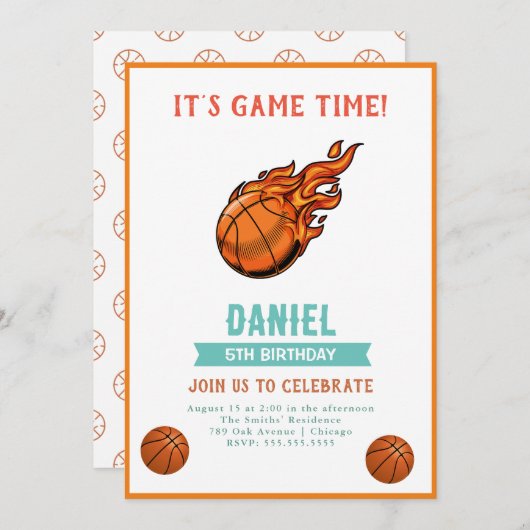 Invitation Fête d'anniversaire de basket-ball (Devant / Derrière)