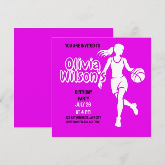 Invitation Fête d'anniversaire de basket-ball, Joueur de bask (Devant / Derrière)