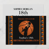 Invitation Fête d'anniversaire de basket-ball, Joueur de bask (Devant / Derrière)