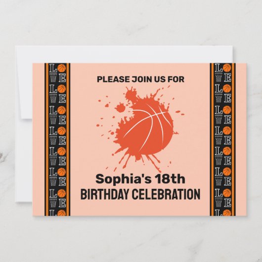 Invitation Fête d'anniversaire de basket-ball, Joueur de bask (Devant)