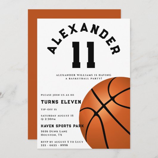 Invitation Fête d'anniversaire de basket-ball pour enfants (Devant / Derrière)