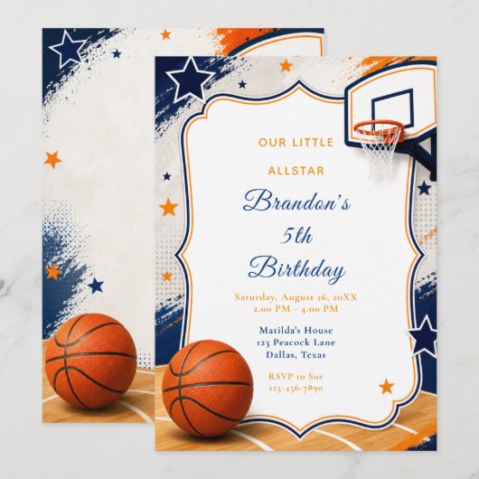 Invitation Fête d'anniversaire de basketball (Devant / Derrière)