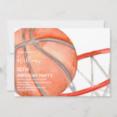 Invitation Fête d'anniversaire de basketball aquarelle pour e (Devant)