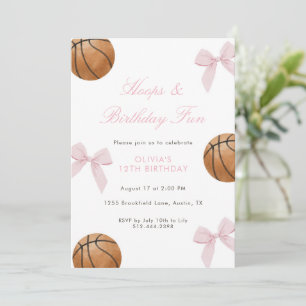 Invitation Fête d'anniversaire de basketball avec un nœud ros