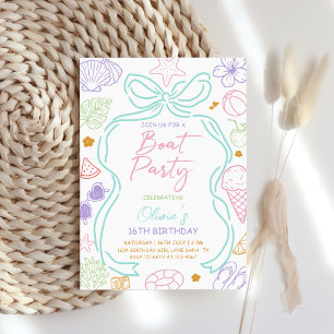 Invitation Fête d'anniversaire de bateau d'été dessiné à la m