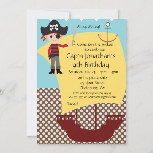 Invitation Fête d'anniversaire de bateau pirate personnalisab (Devant)