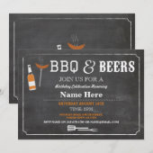 Invitation Fête d'anniversaire de BBQ et de BIÈRES tout (Devant / Derrière)