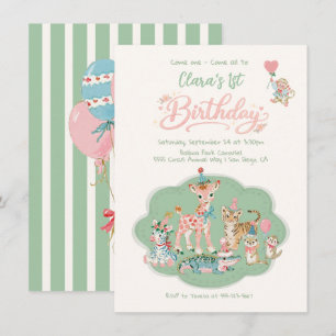 Invitation Fête d'anniversaire de bébé safari jungle Animaux