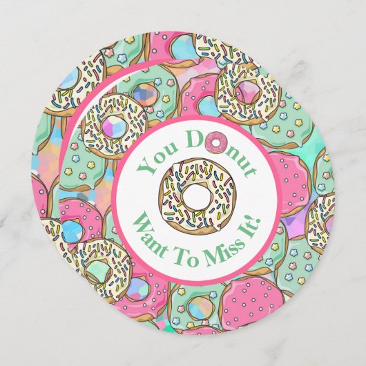 Invitation Fête d'anniversaire de beignet de Mlle It de (Devant / Derrière)