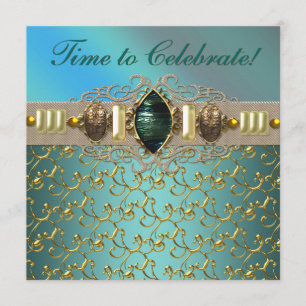 Invitation Fête d'anniversaire de bijoux Émeraude Bleu sarcel