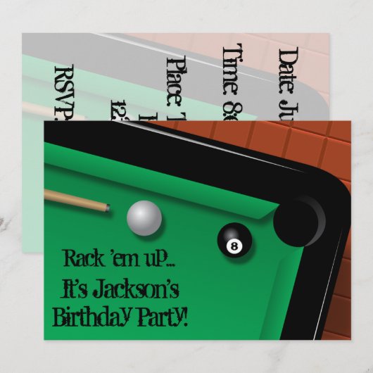 Invitation Fête d'anniversaire de billards (Devant / Derrière)