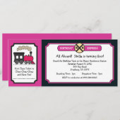Invitation Fête d'anniversaire de billet de train - rose et (Devant / Derrière)