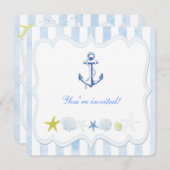 Invitation Fête d'anniversaire de Blue Stripes (Devant / Derrière)