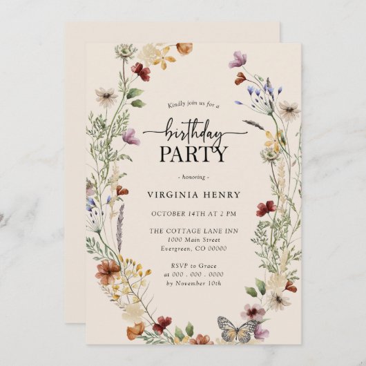 Invitation Fête d'anniversaire de Boho (Devant / Derrière)