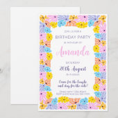 Invitation Fête d'anniversaire de bord floral rayonnant (Devant / Derrière)