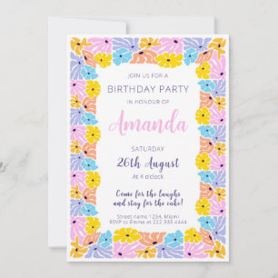 Invitation Fête d'anniversaire de bord floral rayonnant