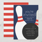 Invitation Fête d'anniversaire de bowling (Devant / Derrière)