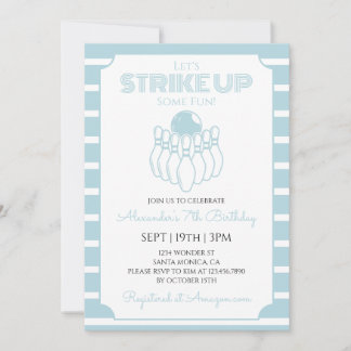 Invitation Fête d'anniversaire de bowling Rayures bleues