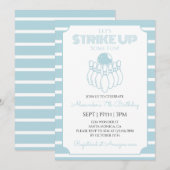 Invitation Fête d'anniversaire de bowling Rayures bleues (Devant / Derrière)