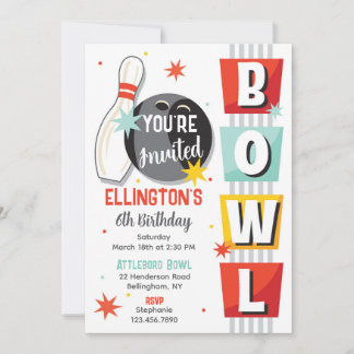 Invitation Fête d'anniversaire de bowling rétro
