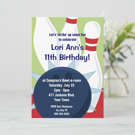 Invitation Fête d'anniversaire de Bowling sur mesure (Debout devant)