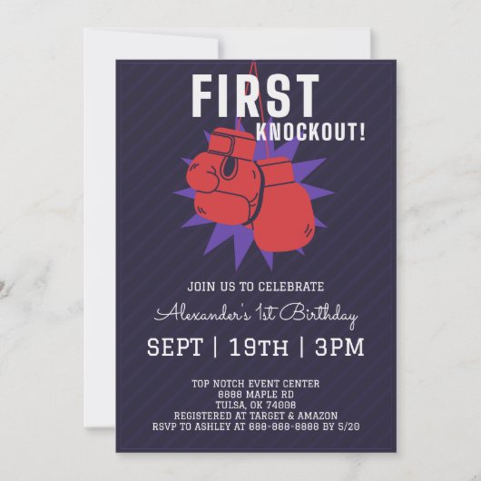Invitation Fête d'anniversaire de boxe 1 an (Devant)