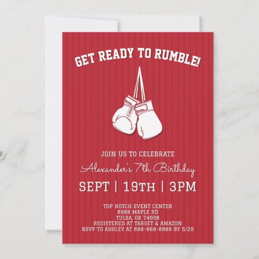 Invitation Fête d'anniversaire de boxe rouge (Devant)